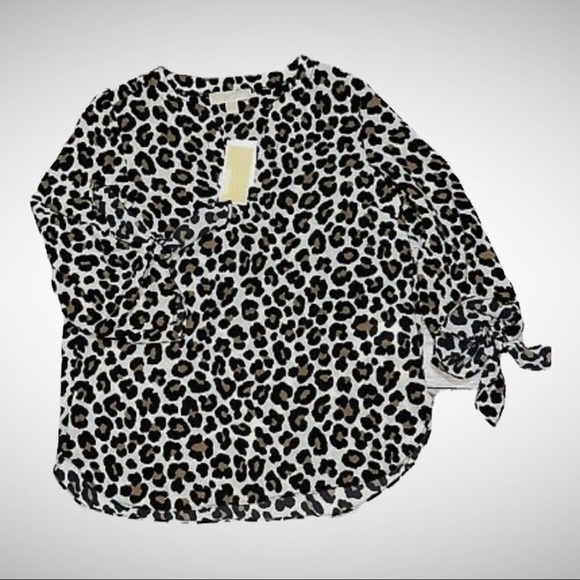 Michael Kors Basics Leopard Print Blouse Black/Grey/White S - Picture 10 of 12